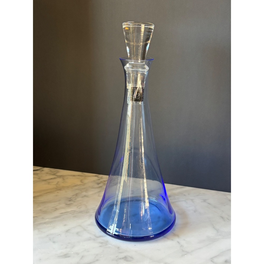 Circleware Blue Glass Decanter with Clear Stopper Conical Wine Carafe 11.5 inch